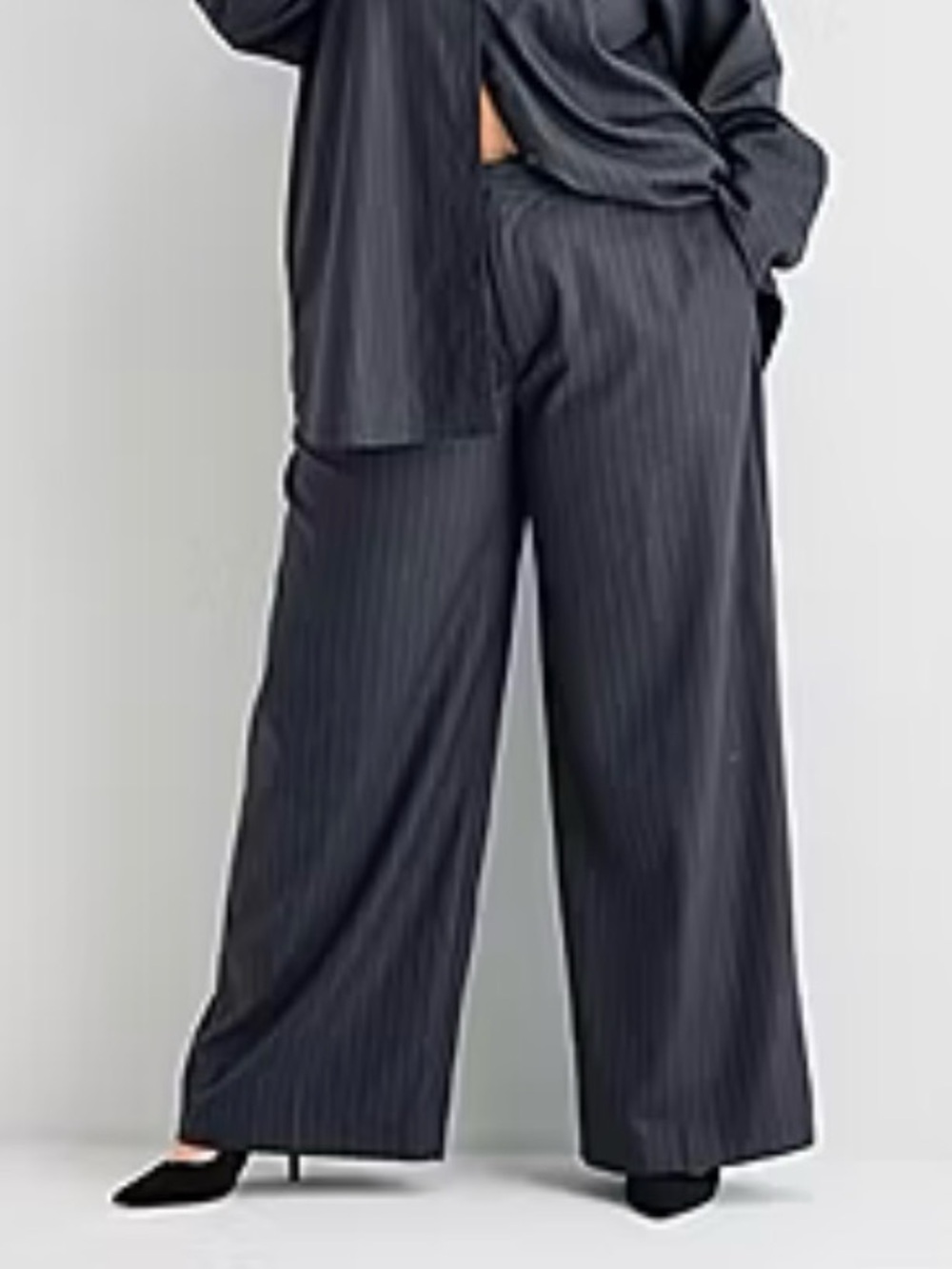 Ashley Graham Navy Pinstripe Dress Pants Mid-Rise Wide Leg